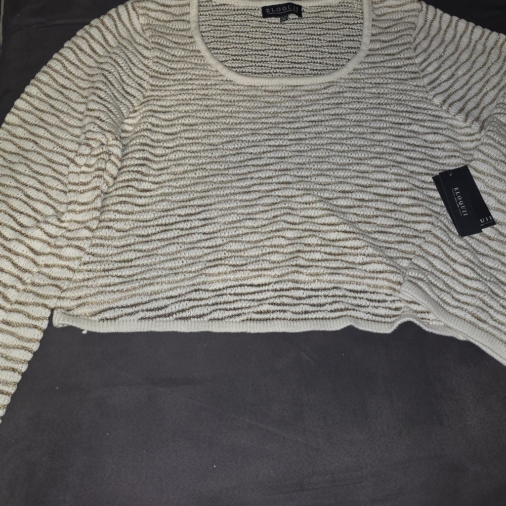 Eloquii Textured Cream and Black Knit Top